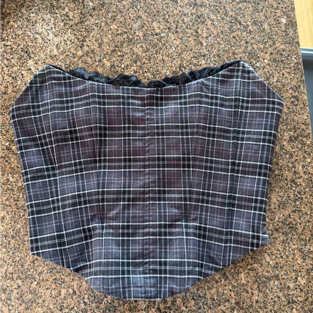 Garage Black and Gray Plaid Tube Top